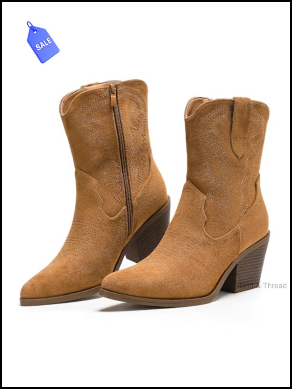 Women's Cowboy Ankle Boots Embroidered Western Faux Suede Booties
